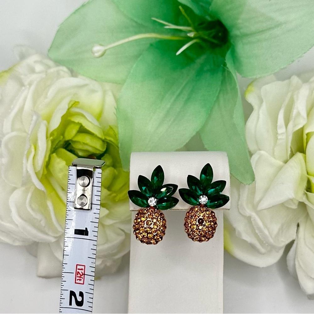 Tropical Pineapple Gemstone Stud Pierced Earrings NEW! - Picture 5 of 6